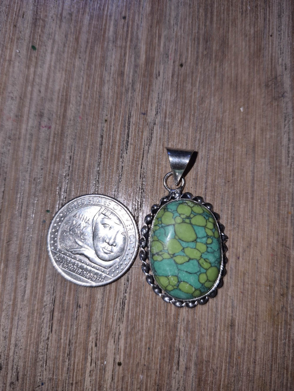 Sterling-Style Green Turquoise Oval Pendant Necklace